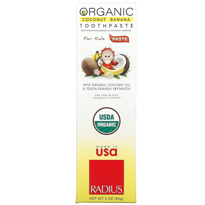 RADIUS, Органическая детская кокосовая зубная паста USDA, кокосовый банан, от 6 месяцев, 48 г (1,7 унции)
