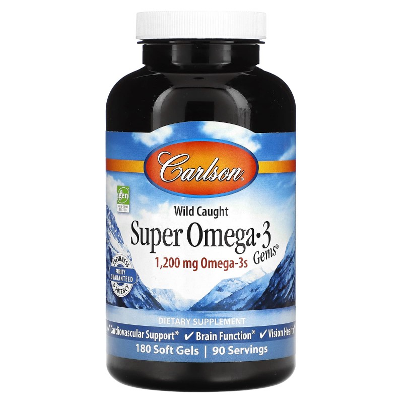 Carlson Labs, Рыбий жир из обитающей в открытом море рыбы Super Omega-3 Gems, 1200 мг, 180 мягких таблеток