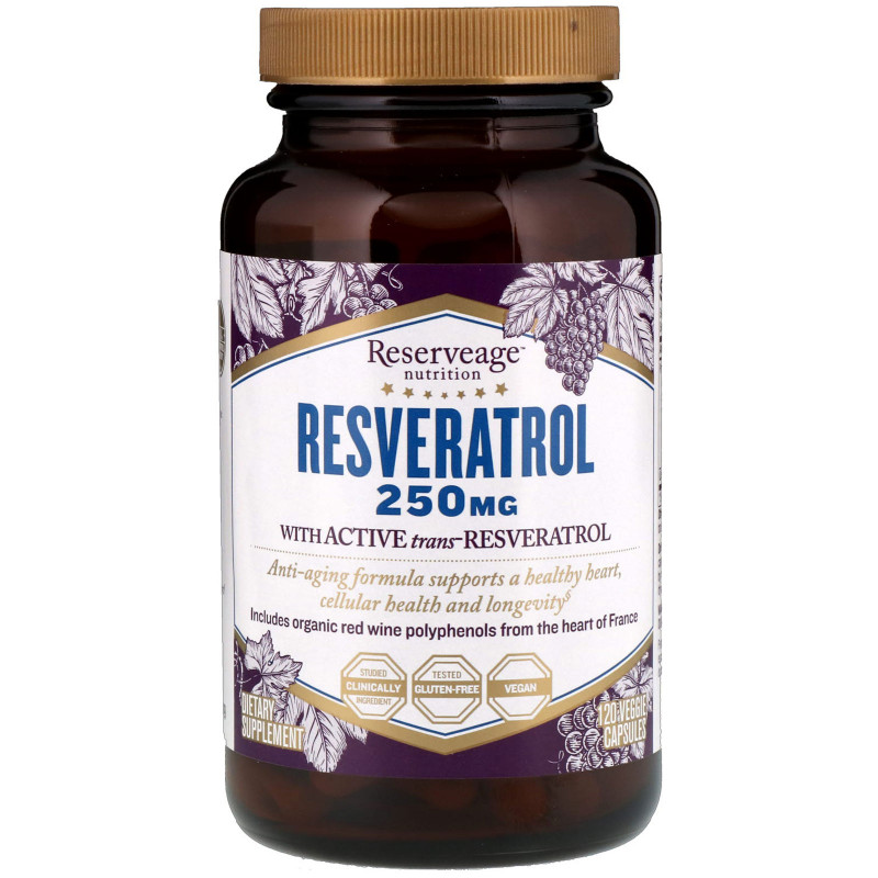 ReserveAge Nutrition, Ресвератрол, с активным транс-ресвератролом, 250 мг, 120 вегетарианских капсул