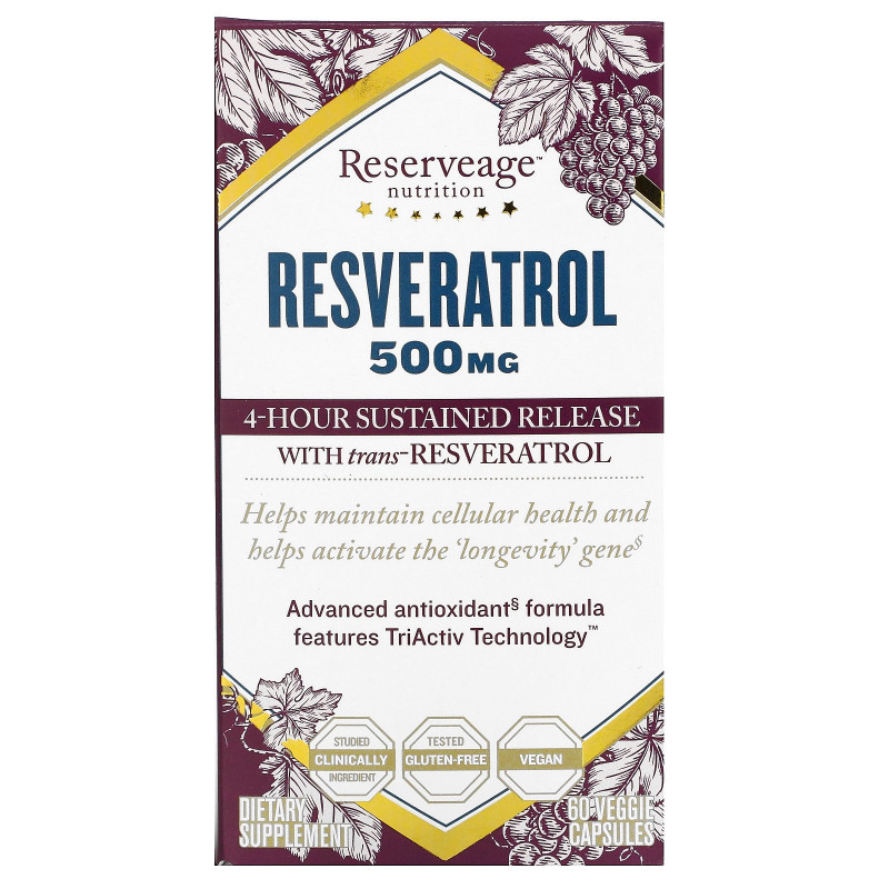 ReserveAge Nutrition, Ресвератрол, 500 мг, 60 вегетарианских капсул