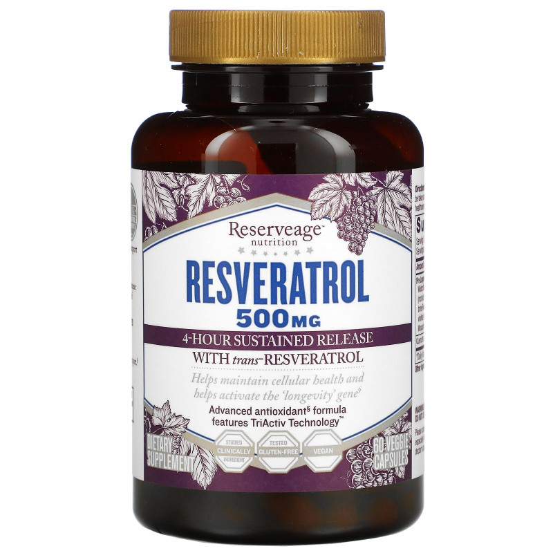 ReserveAge Nutrition, Ресвератрол, 500 мг, 60 вегетарианских капсул
