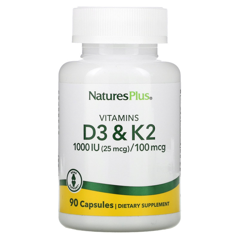 Nature's Plus, Витамин D3 / Витамин K2, 1000 МЕ / 100 мкг, 90 растительных капсул