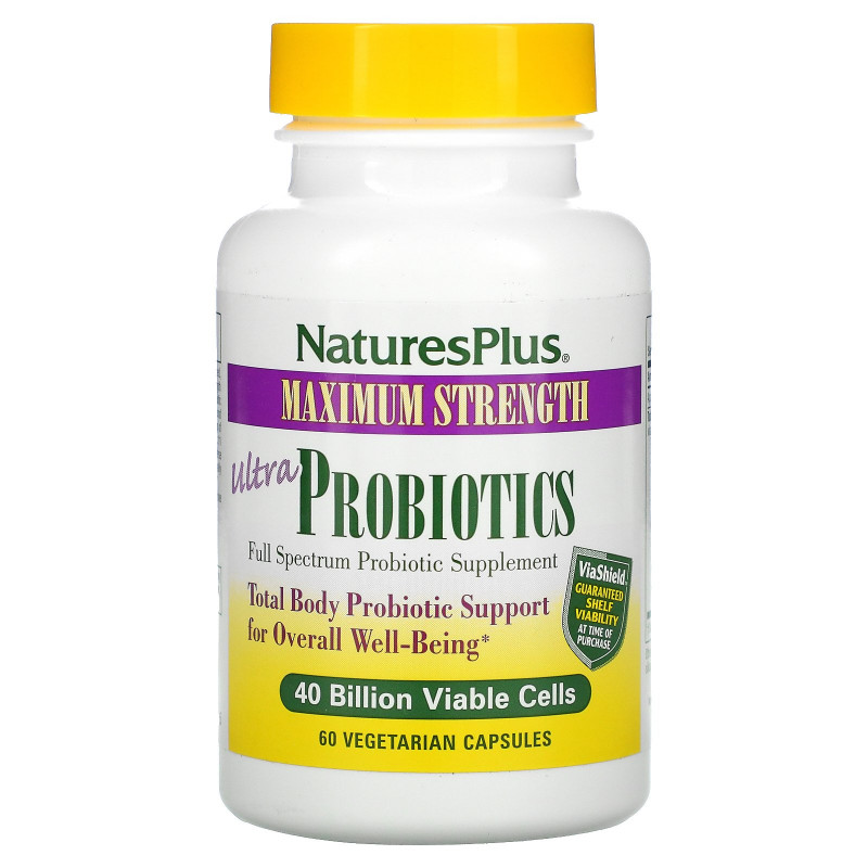 Nature's Plus, Ультрапробиотики, 40 млрд жизнеспособных клеток, 60 вегетарианских капсул