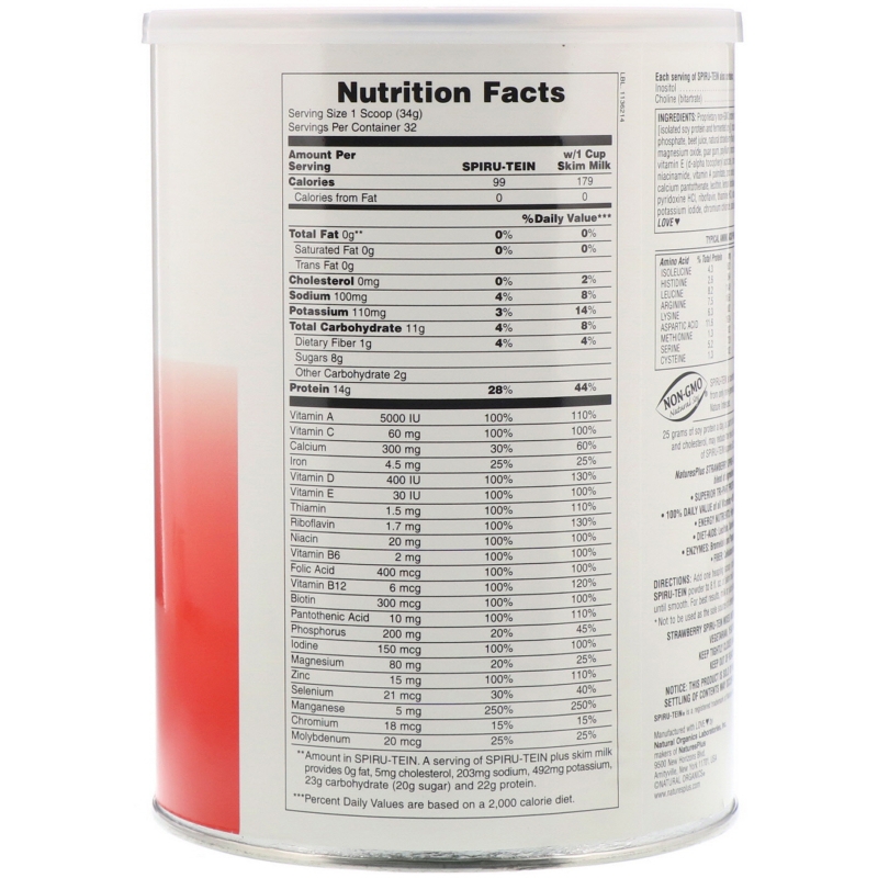 Nature's Plus, Spiru-Tein, энергетический продукт с высоким содержанием белка, со вкусом клубники, 2,4 фунта (1088 г)