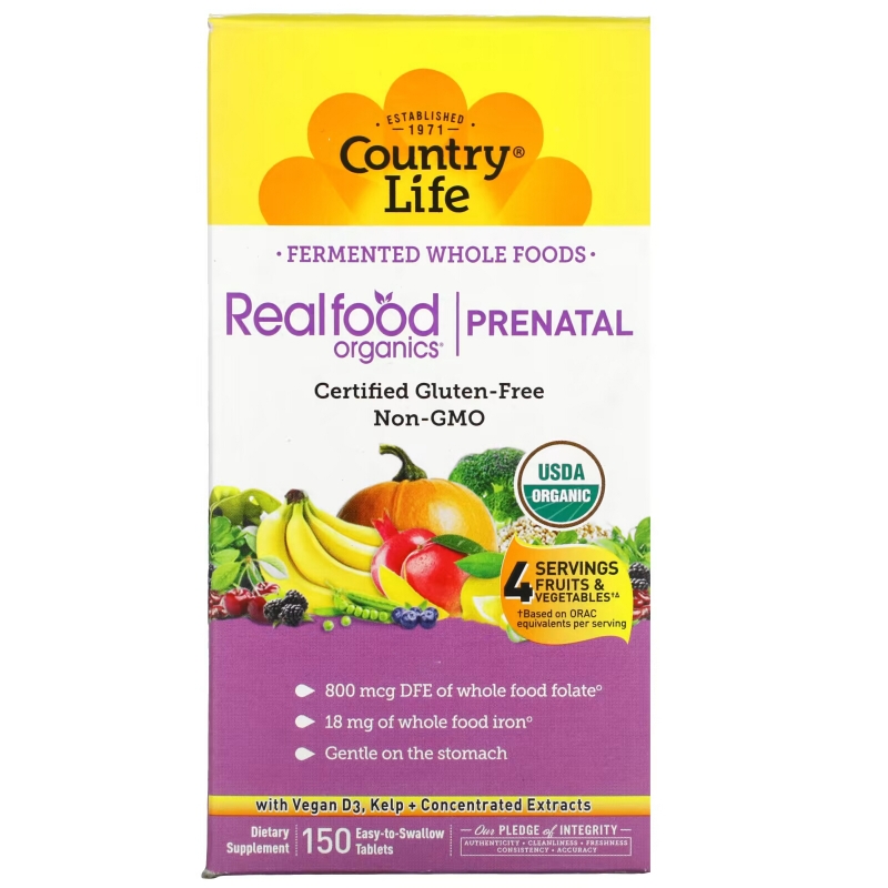 Country Life, Realfood Organics, Prenatal, 150 Easy-to-Swallow Tablets