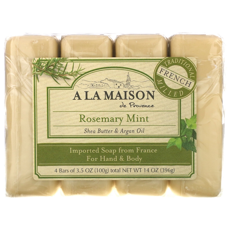 A La Maison de Provence Hand & Body Bar Soap Rosemary Mint 4 Bars 3.5 oz (100 g) Each