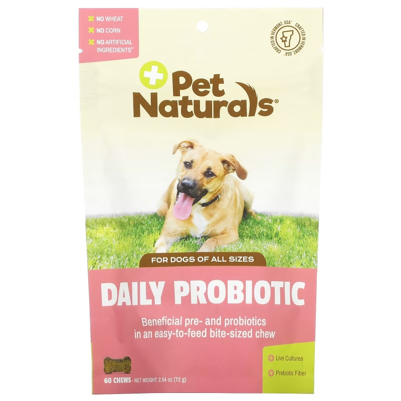 Pet Naturals, ежедневный пробиотик, для собак всех размеров, 60 жевательных таблеток, 72 г (2,55 унции)