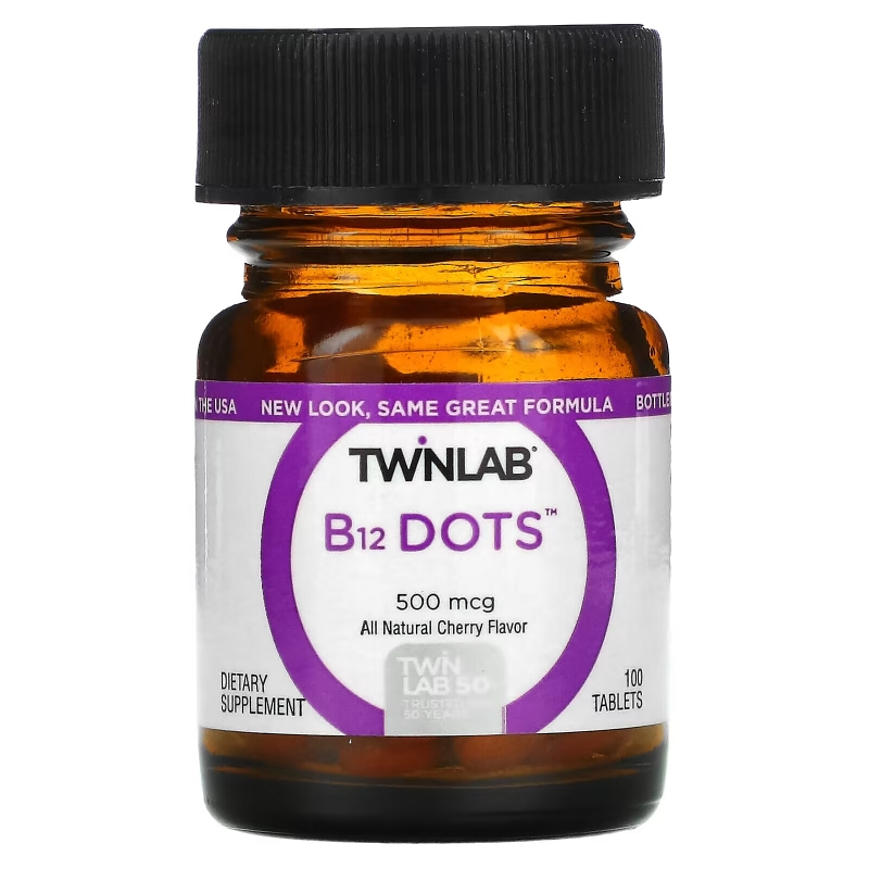 Twinlab, B12 Dots, Cherry, 500 mcg, 100 Tablets