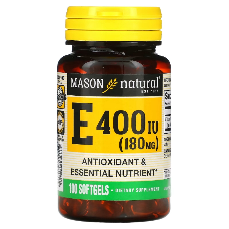 Mason Natural, Витамин E, 400 IU, 100 мягких желатиновых капсул