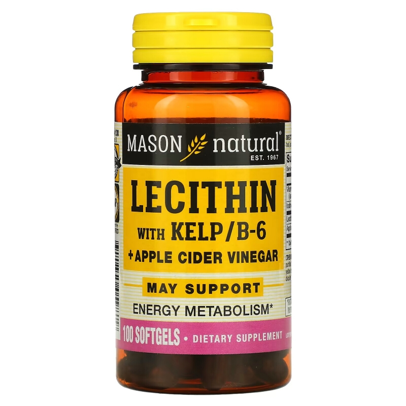 Mason Natural, Лецитин с водорослями/витамином B6 плюс яблочный уксус, 100 мягких таблеток