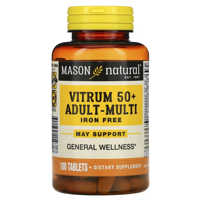 Mason Natural, Vitrum 50+, мультивитамины для взрослых, без железа, 100 таблеток
