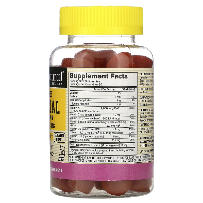 Mason Natural, Prenatal Multivitamin with DHA & Zinc, Sugar-Free, Banana Orange, 60 Gummies