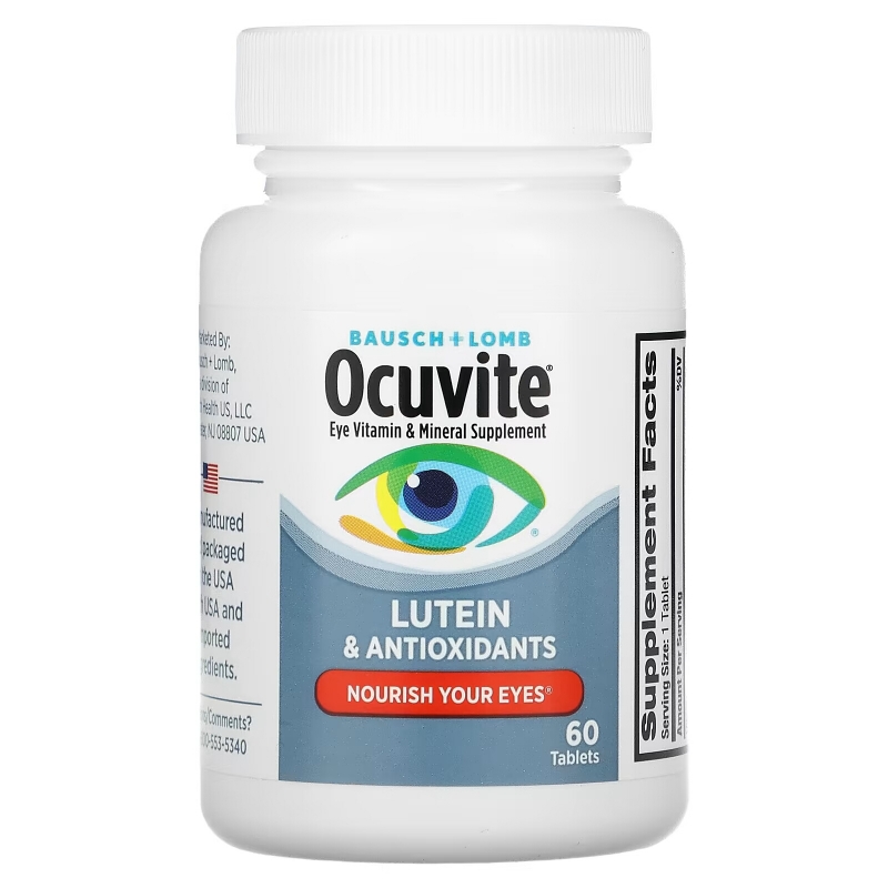 Bausch & Lomb Ocuvite, С Лютеином, Глазные витамины и минеральное дополнение, 60 Таблеток