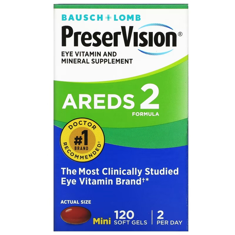Bausch & Lomb PreserVision, AREDS 2 Formula, Eye Vitamin & Mineral Supplement, 120 Soft Gels