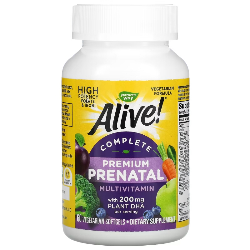Nature's Way, Alive! Complete Premium Prenatal Multivitamin, 200 mg, 60 Vegetarian Softgels