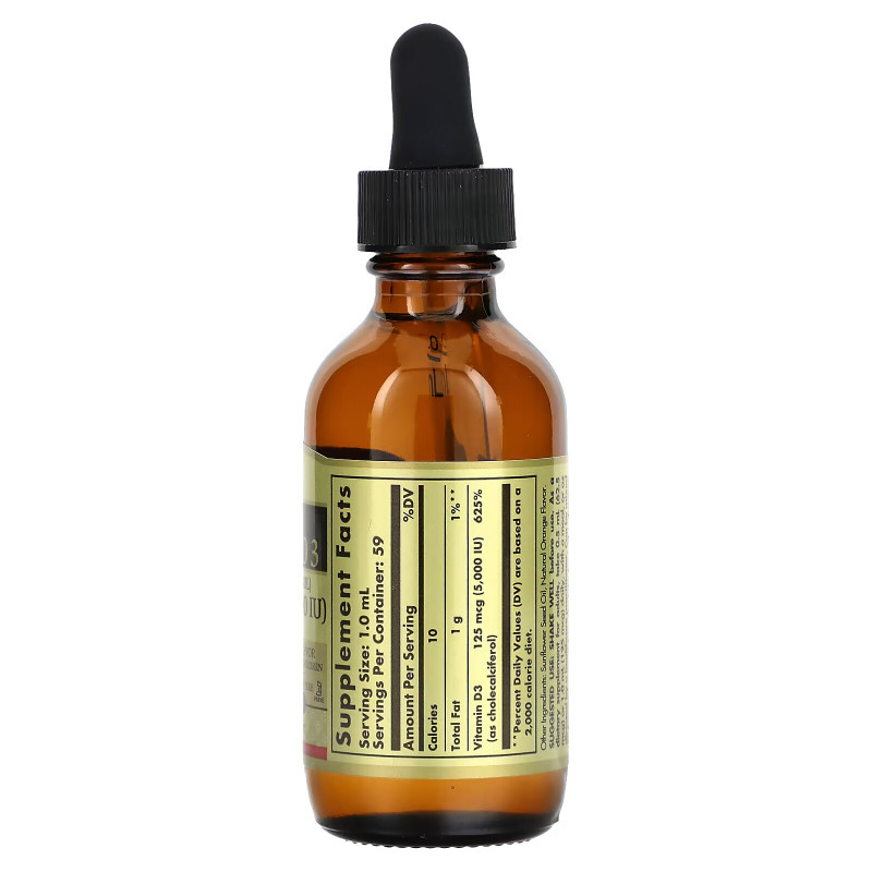 Solgar, Liquid Vitamin D3, Natural Orange , 125 mcg (5,000 IU), 2 fl oz (59 ml)