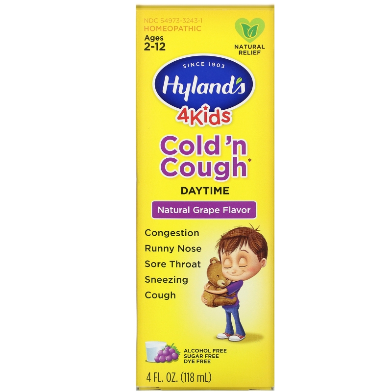 Hyland's, 4 Kids, Daytime Cold 'n Cough, Ages 2-12, Natural Grape Flavor, 4 fl oz (118 ml)
