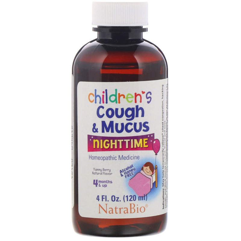 NatraBio, Ночное средство от кашля с отхаркивающим действием для детей, ягодный вкус, 120 мл (4 жидк. унции)
