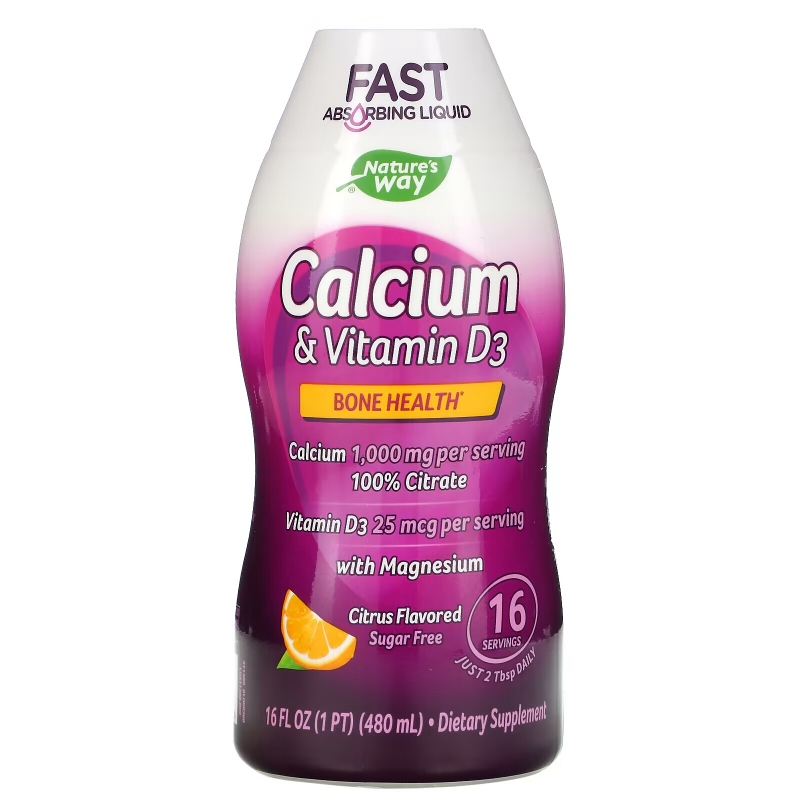 Wellesse Premium Liquid Supplements Кальций и витамин D3 без сахара с натуральным цитрусовым вкусом 16 жидких унций (480 мл)