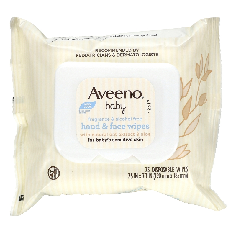 Aveeno, Baby Hand & Face Wipes, 25 Disposable Wipes