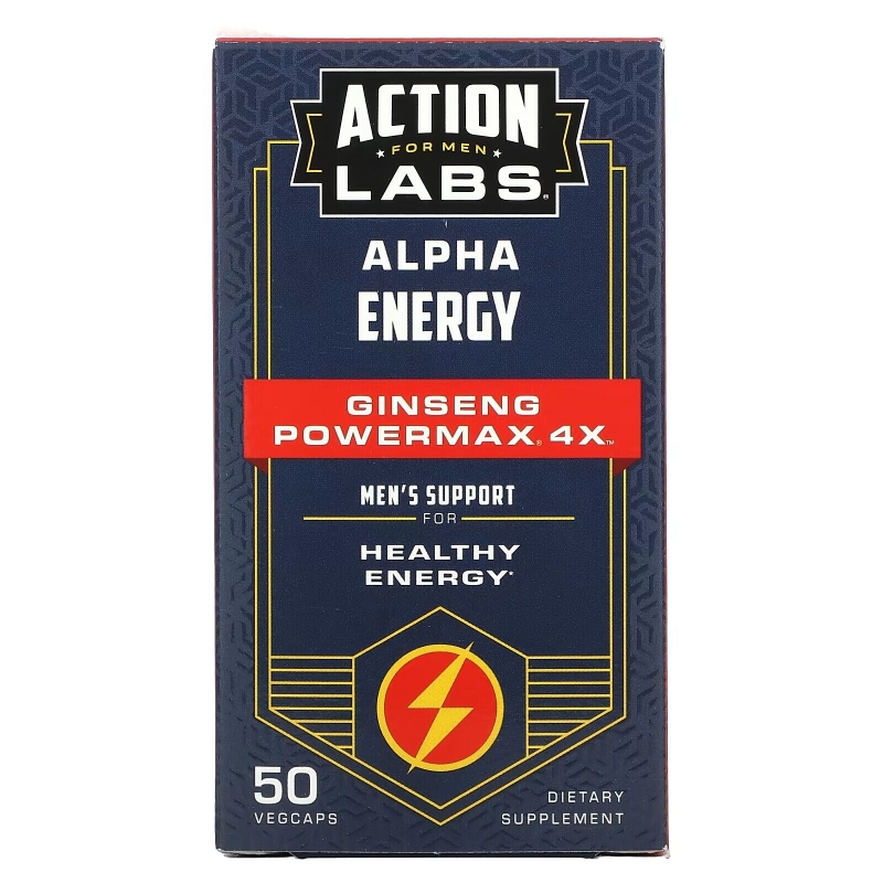 Action Labs, Alpha Energy, Ginseng Powermax 4x, Men's Support, 50 VegCaps