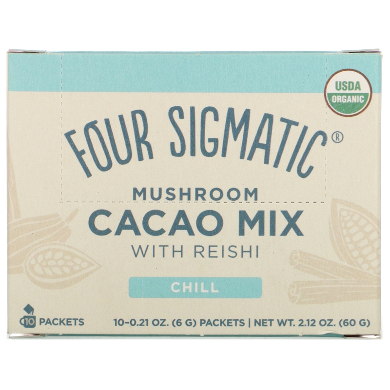 Four Sigma Foods XOCO Blue Mushroom Hot Cocoa Drink Mix with Reishi Sweet Cinnamon 10 Powder Bags 0.2 oz (6 g ) Each