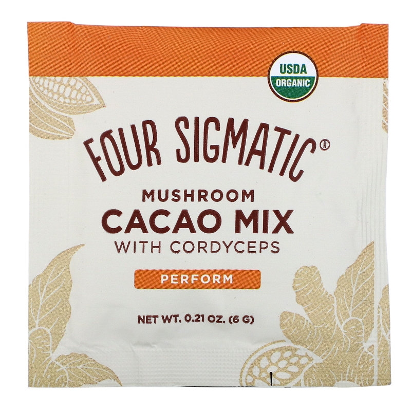Four Sigma Foods XOCO Red Mushroom Hot Cocoa Drink Mix with Cordyceps Dark & Spicy 10 Powder Bags 0.2 oz (6 g) Each