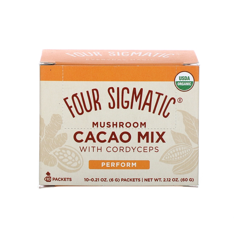 Four Sigma Foods XOCO Red Mushroom Hot Cocoa Drink Mix with Cordyceps Dark & Spicy 10 Powder Bags 0.2 oz (6 g) Each