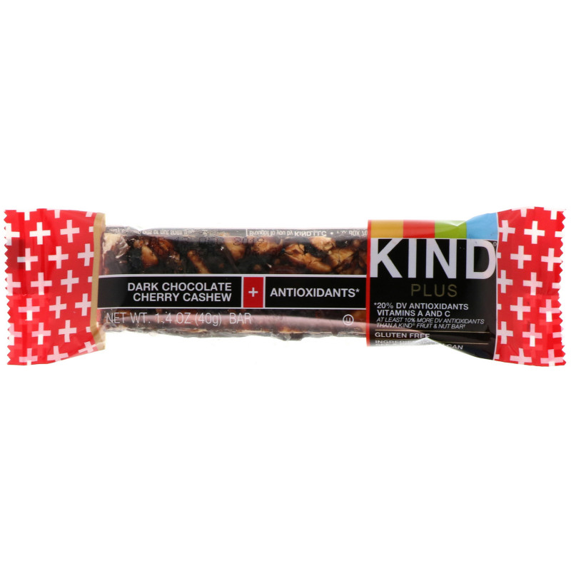 KIND Батончики Kind Plus с темным шоколадом, вишней, кешью + антиоксиданты 12 батончиков1,4 унции (40 г) каждый