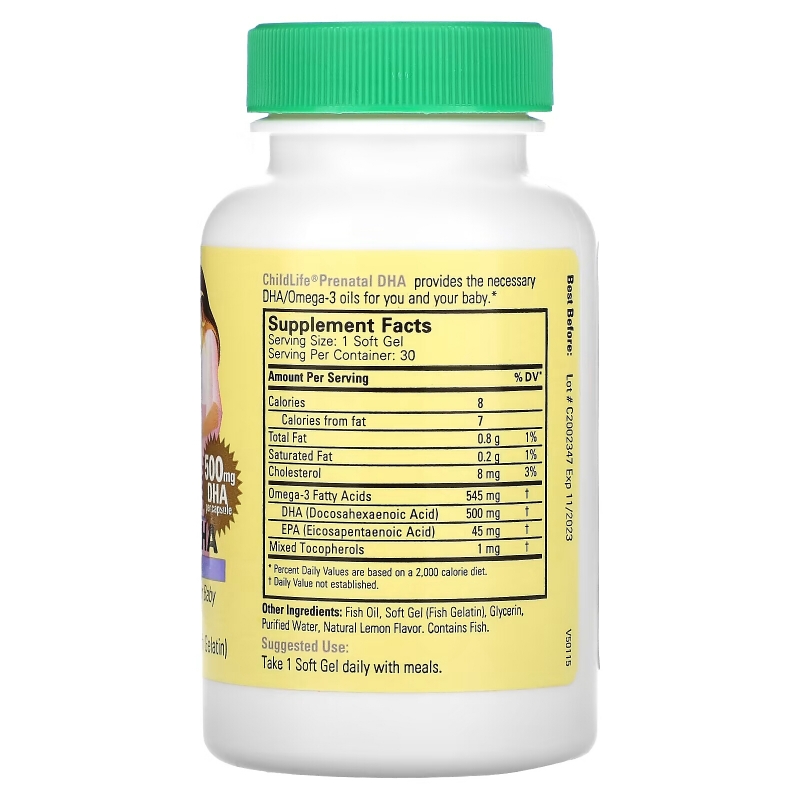 ChildLife Пренатальная DHA с ароматом натурального лимона  30 гелевых капсул