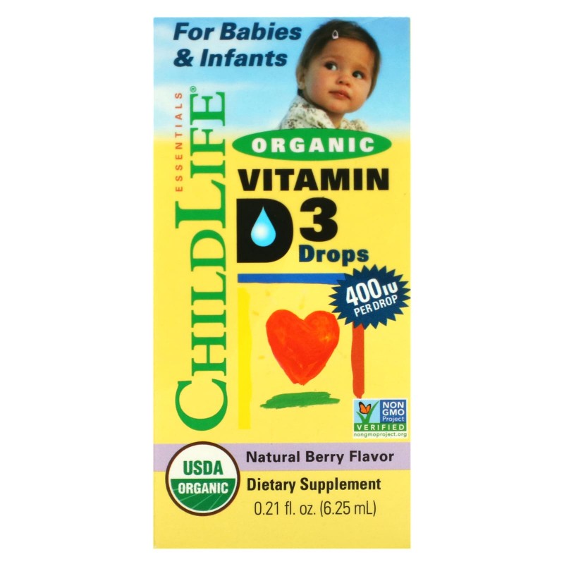 ChildLife, Капли с органическим витамином D3, природный ягодный вкус, 400 МЕ, 0,338 жидких унций (10 мл)