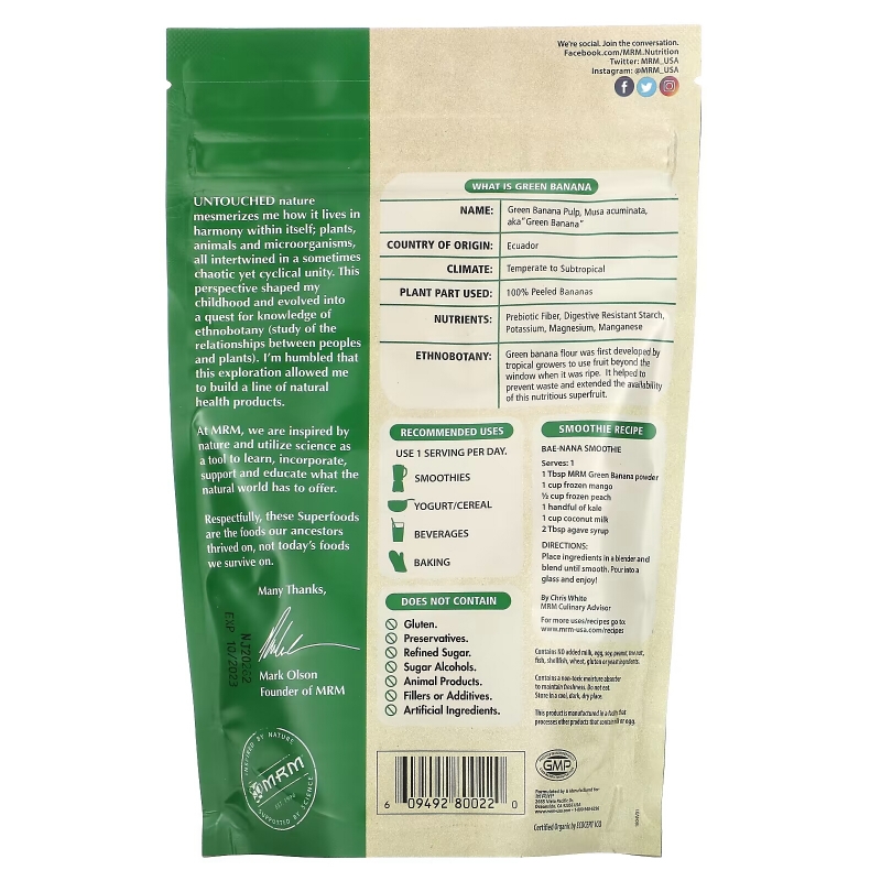 MRM Nutrition, Raw Organic Green Banana Powder, 8.5 oz (240 g)
