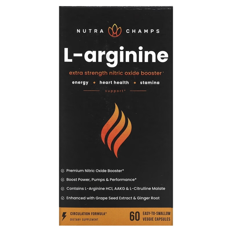 NutraChamps, L-Arginine, 60 Easy-to-Swallow Veggie Capsules