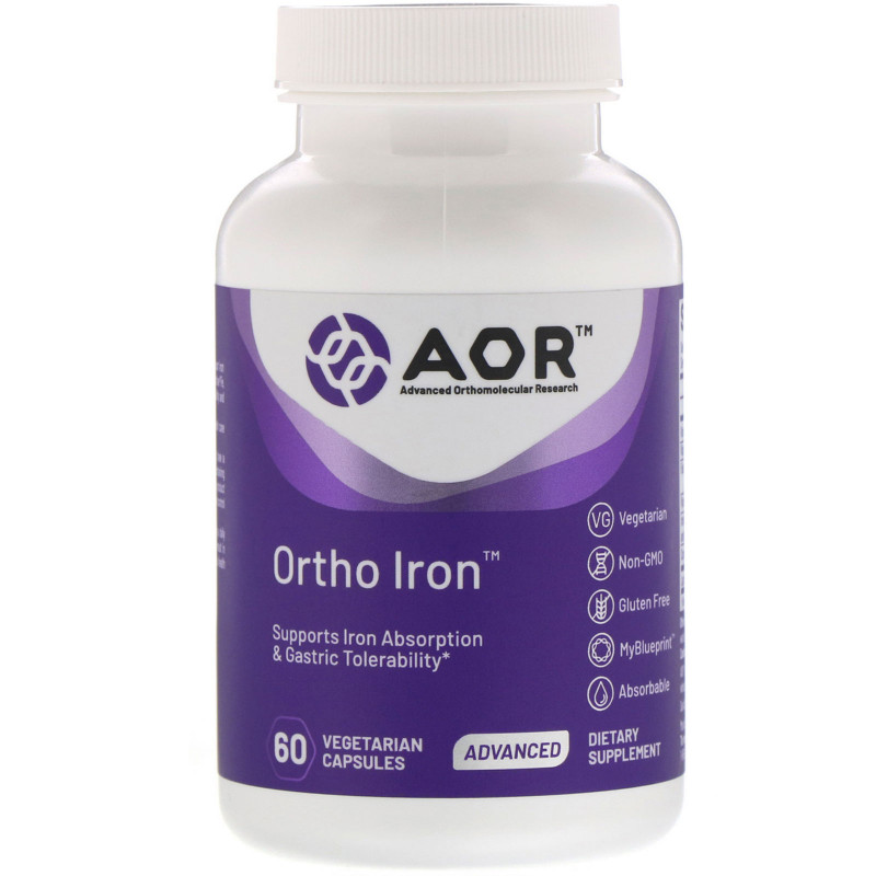 Advanced Orthomolecular Research AOR, Ортомолекулярное железо, 60 вегетарианских капсул