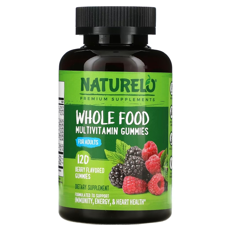 NATURELO, Whole Food Vitamin Gummies for Adults, Berry Flavored, 120 Gummies