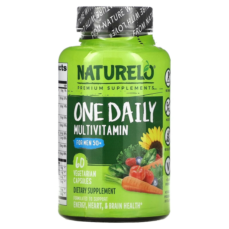 NATURELO Premium Supplements, One Daily Multivitamin for Men 50+, 60 Vegetarian Capsules