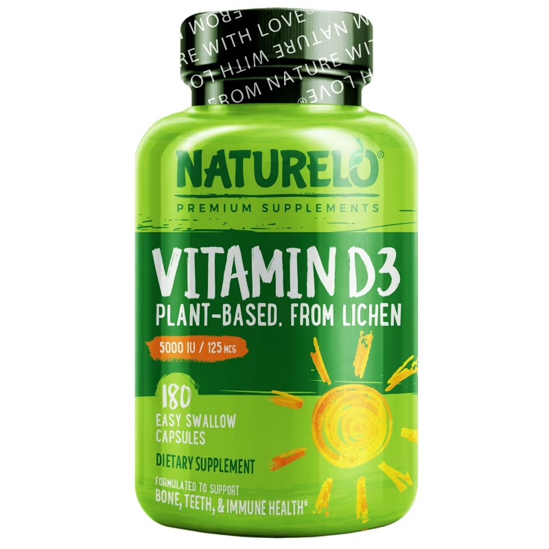NATURELO, Vitamin D3, Plant Based, 5000 IU/125 mcg, 180 Easy Swallow Capsules