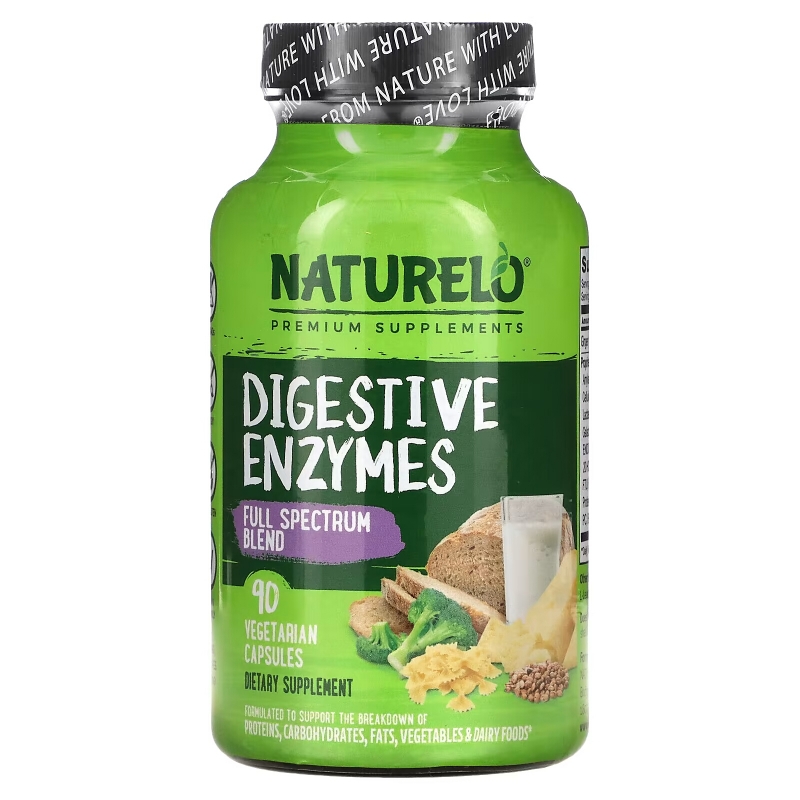 NATURELO, Digestive Enzymes, Full Spectrum Blend, 90 Vegetarian Capsules