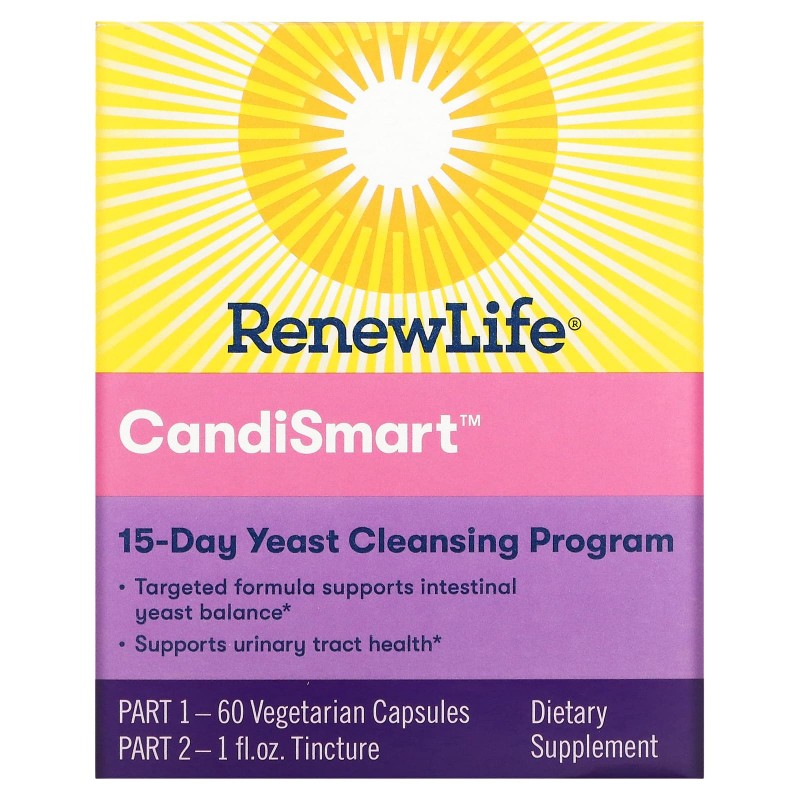 Renew Life Candi Smart мощная программа очищения дрожжами 60 капсул в растительной оболочке 1 жидкая унция настойка