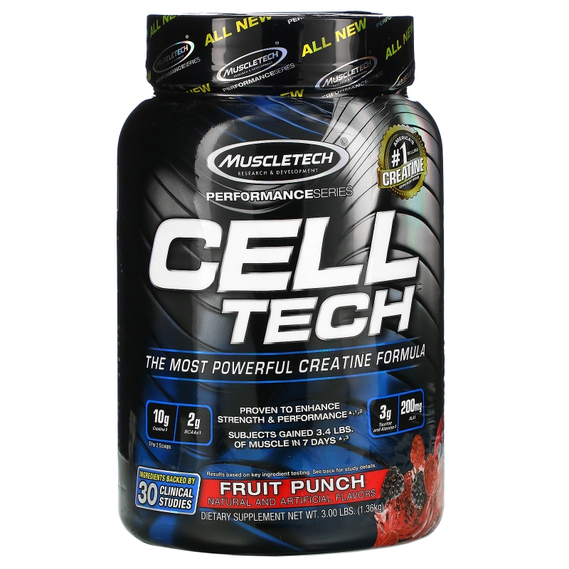 Muscletech, Мощнейшая креатиновая формула Cell Tech, вкус фруктового пукша, 1,4 кг (3,09 фунта)