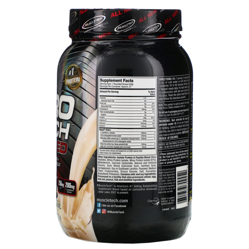 Muscletech, Ripped, Ultimate Protein + Weight Loss Formula, French Vanilla Swirl, 2.00 lbs (907 g)