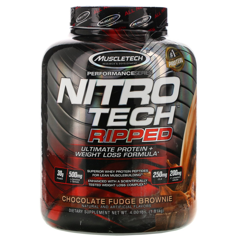 Muscletech, Nitro Tech, Ripped, Ultimate Protein + Weight Loss Formula, Chocolate Fudge Brownie, 4.00 lbs (1.81 kg)