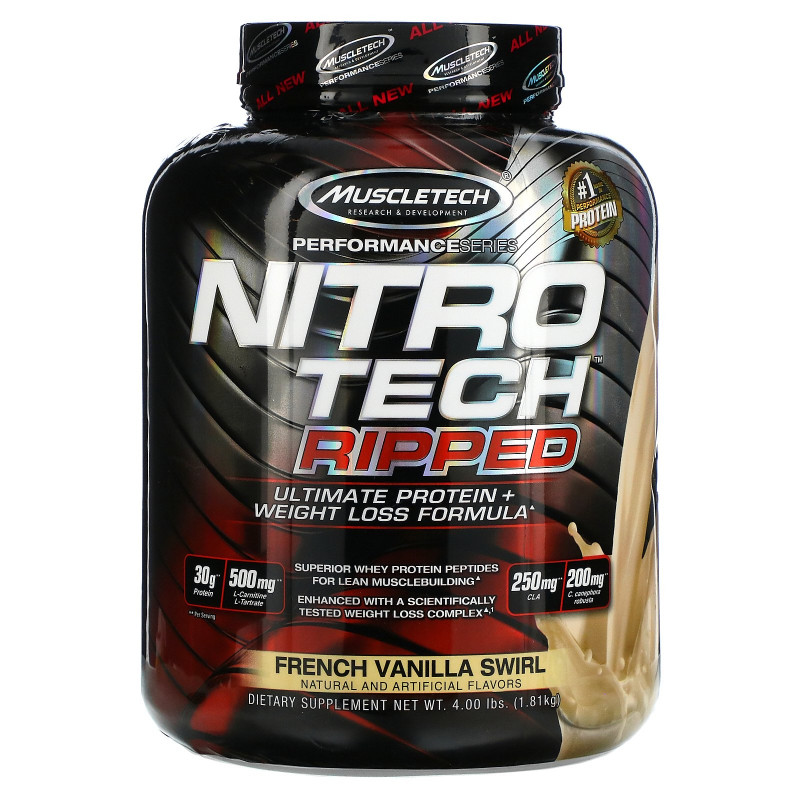 Muscletech, Nitro Tech, Ripped, Ultimate Protein + Weight Loss Formula, French Vanilla Swirl, 4.00 lbs (1.81 kg)