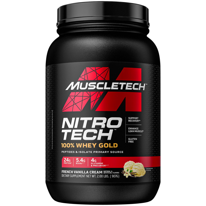 Muscletech, Nitro Tech, 100% Золотой Сывороточный Протеин, Французский Ванильный Крем, 2.50 фунтов (1.13 кг)