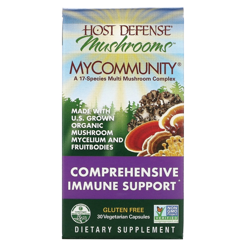Fungi Perfecti, Host Defense Mushrooms, MyCommunity, Comprehensive Immune Support, 30 Veggie Caps