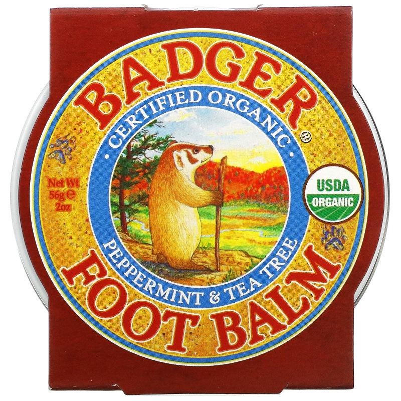 Badger Company Бальзам для ног с перечной мятой и чайным деревом, увлажняет и успокаивает кожу ног, 2 унции (56 г)