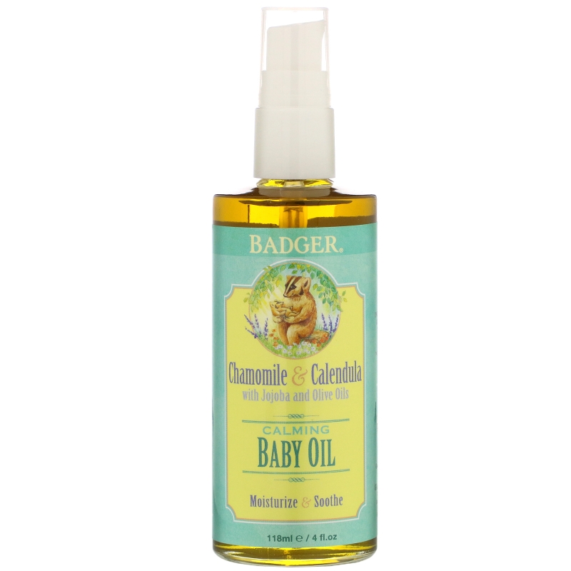 Badger Company Успокаивающее масло для младенцев с ароматом ромашки и календулы, для восстановления и защиты кожи, 4 жидкие унции 118 мл