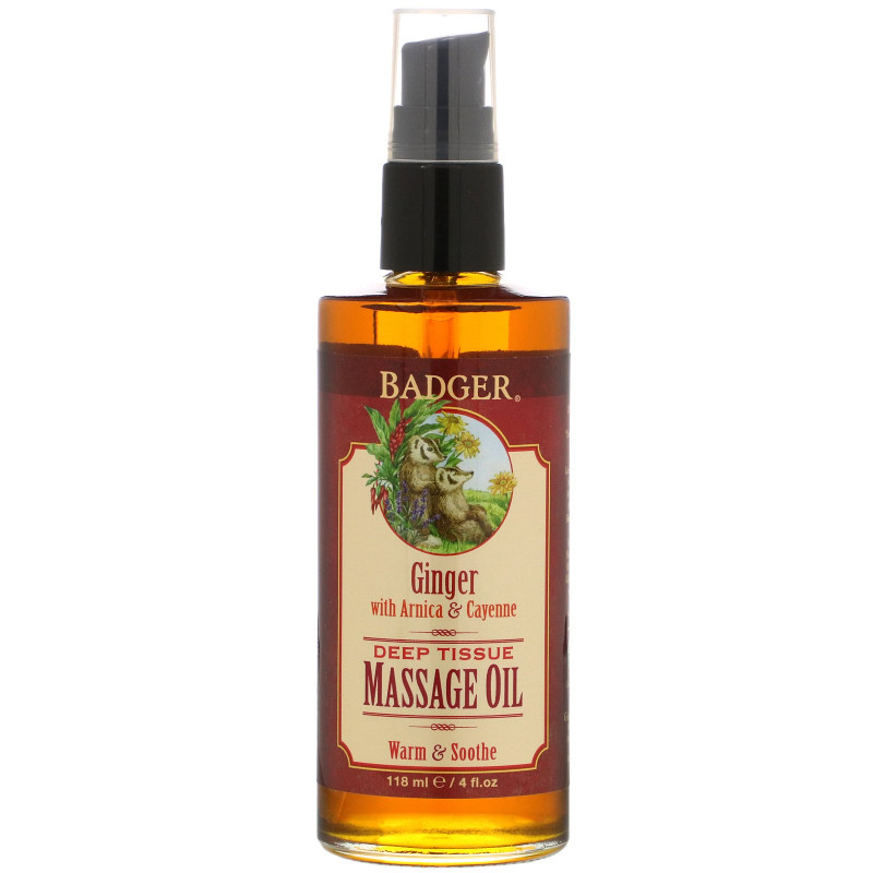 Badger Company Deep Tissue Massage Oil Ginger with Arnica & Cayenne 4 fl oz (118 ml)