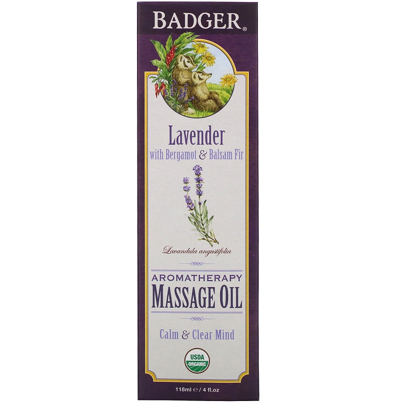 Badger Company Массажное масло для ароматерапии лаванда с бергамотом и бальзамом пихты, для смягчения и питания кожи, 4 унции 118 мл