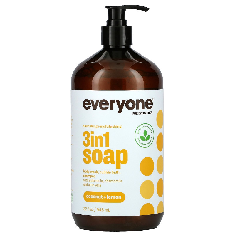 EO Products Мыло 3в1 для всего тела: шампунь гель для душа и пена для ванны с ароматом кокоса и лимона 960 мл